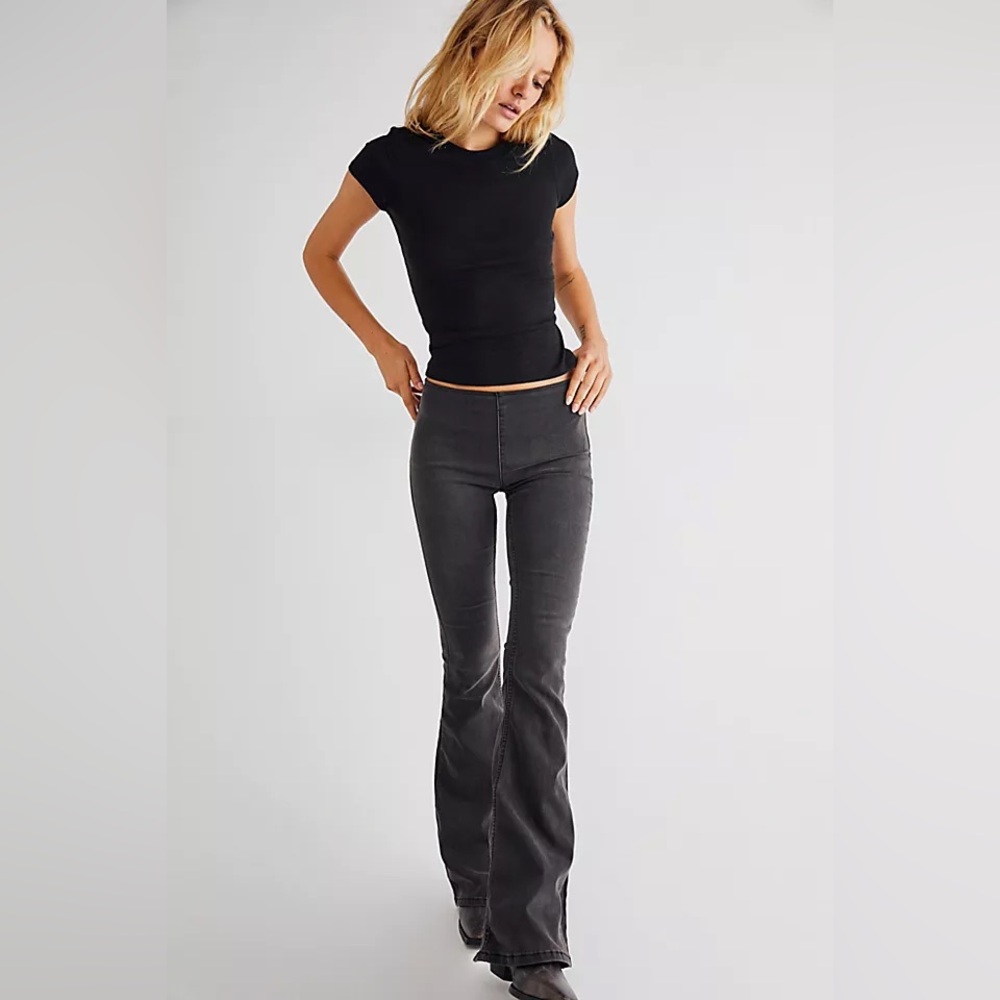 Free People Penny Pull-On Flare Jeans- Black